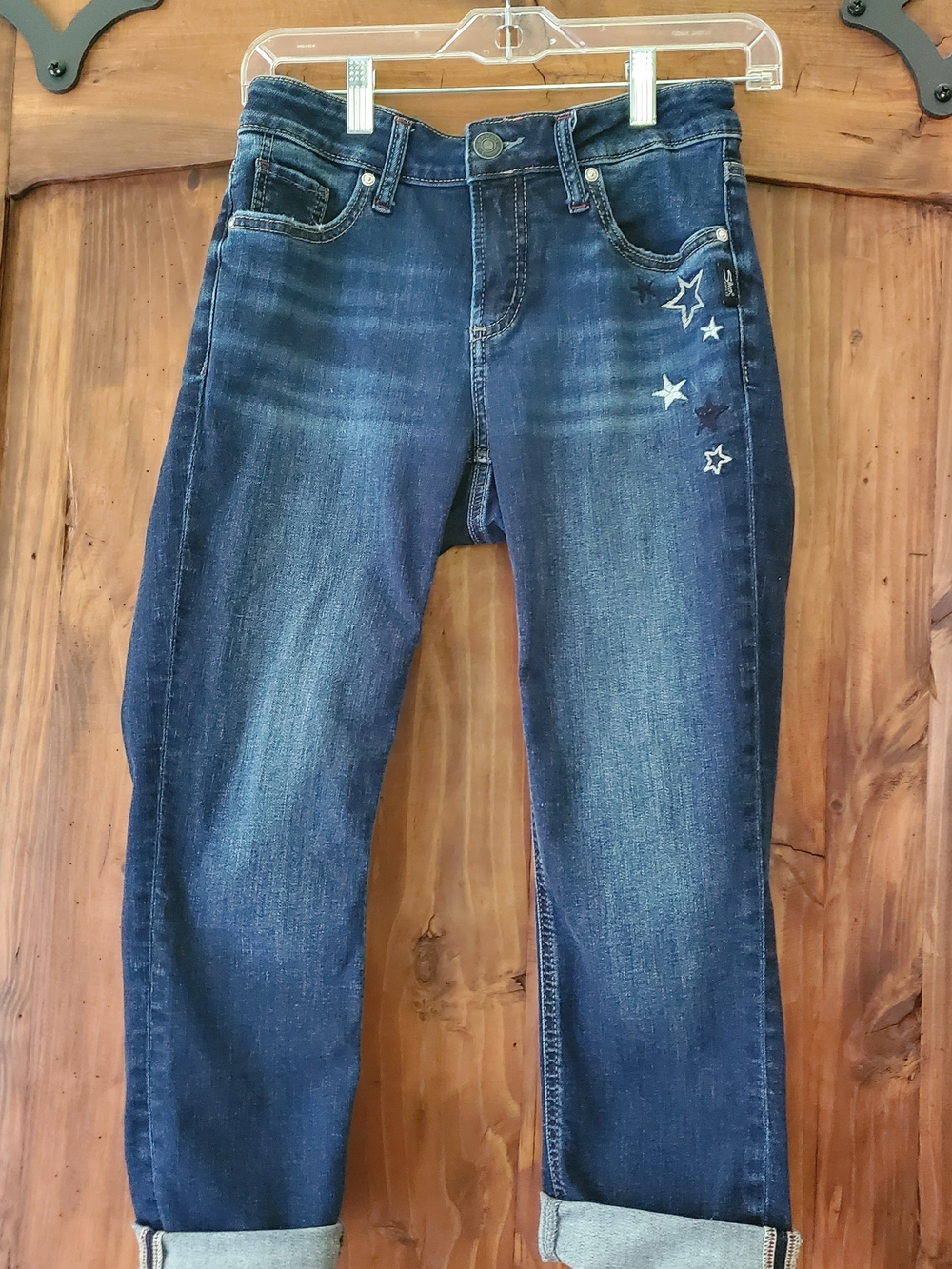 Dark Wash Jeans with Star Embroidery